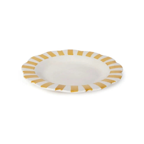 Set of 2 | Yellow Stripe Handpainted Ceramic Dinner Plates | 10"