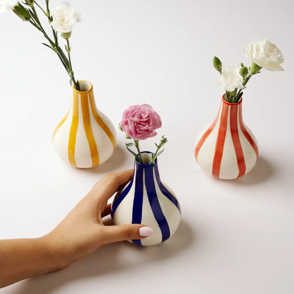 Yellow Stripe Handpainted Ceramic Bud Vase | 4.75"