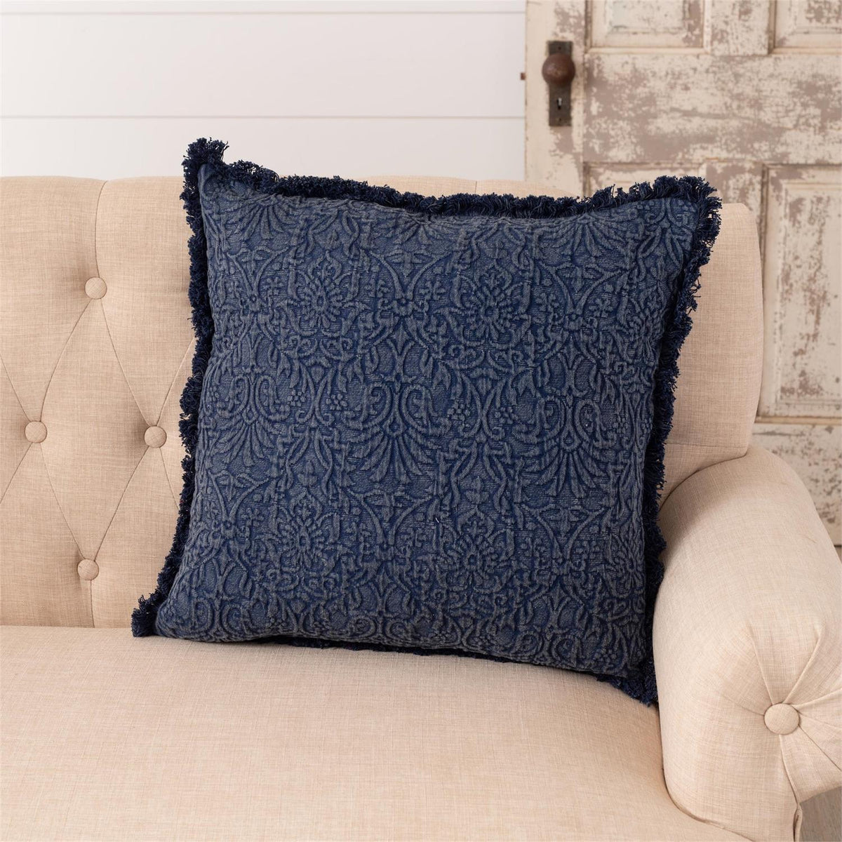 Blue Indigo Matelassé Medallion Throw Pillow