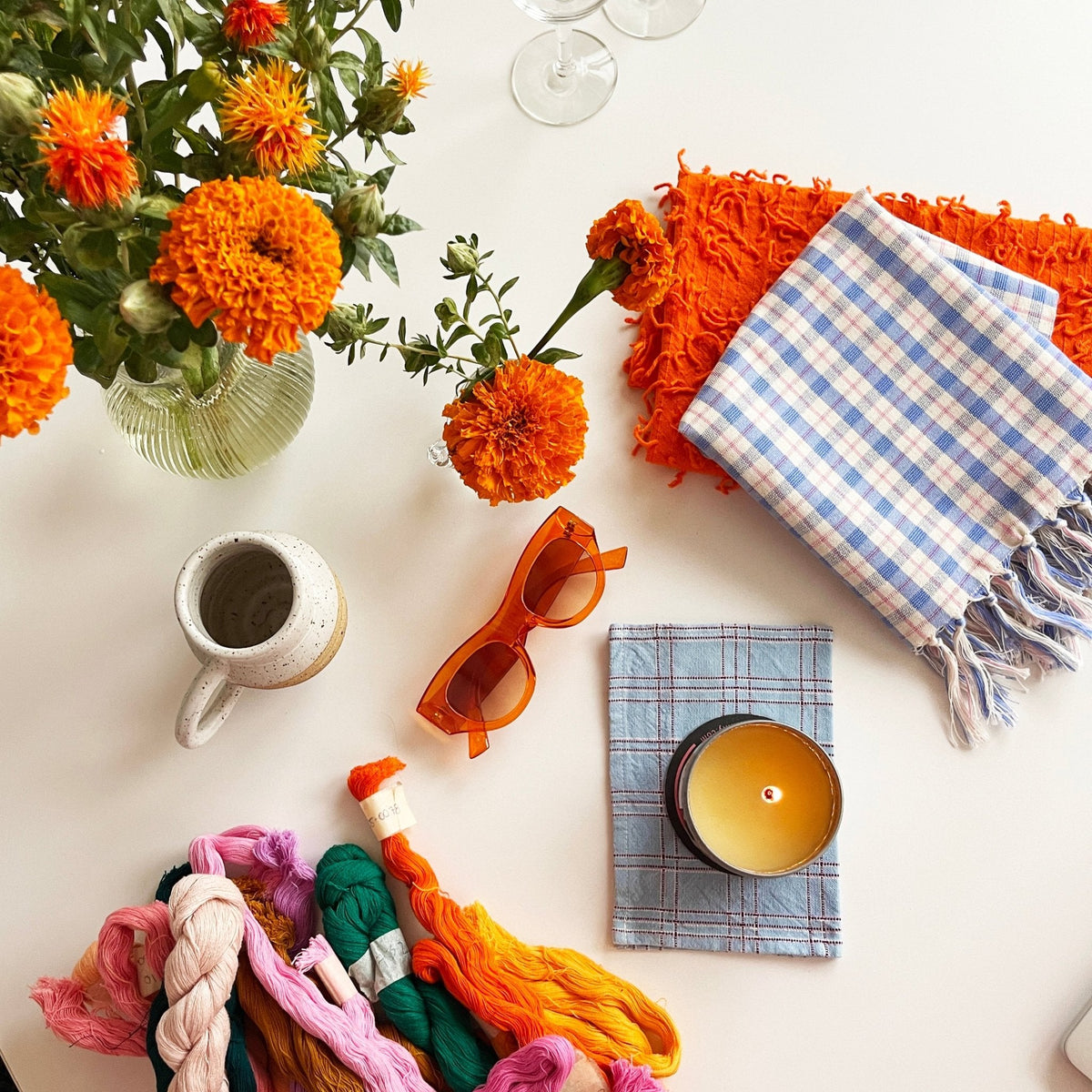 Sofia Plaid Kitchen Towel in Periwinkle Blue and Pink