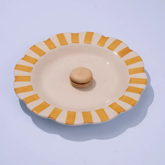 Set of 2 | Yellow Stripe Handpainted Ceramic Dinner Plates | 10"