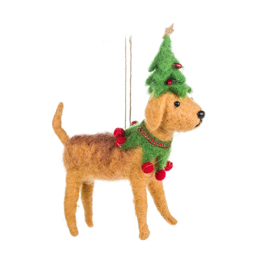 Wool Felt Dog Ornaments in Christmas Outfits
