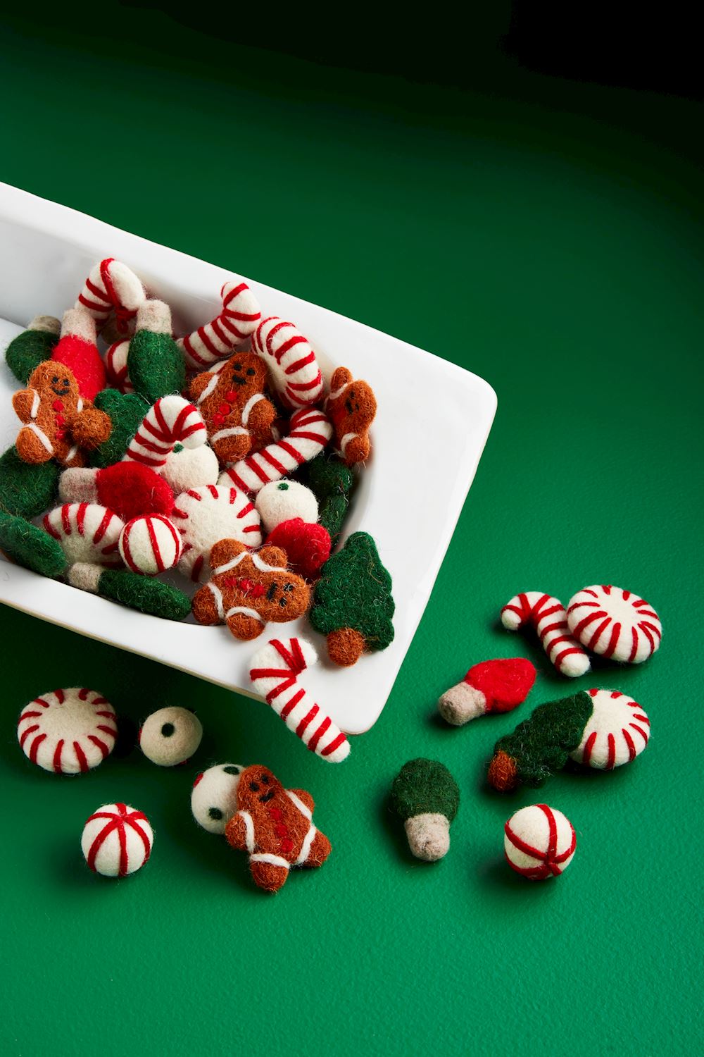 Wool Felt Christmas Tree Candy Cane & Light Bulb Bowl Filler (Set of 16)