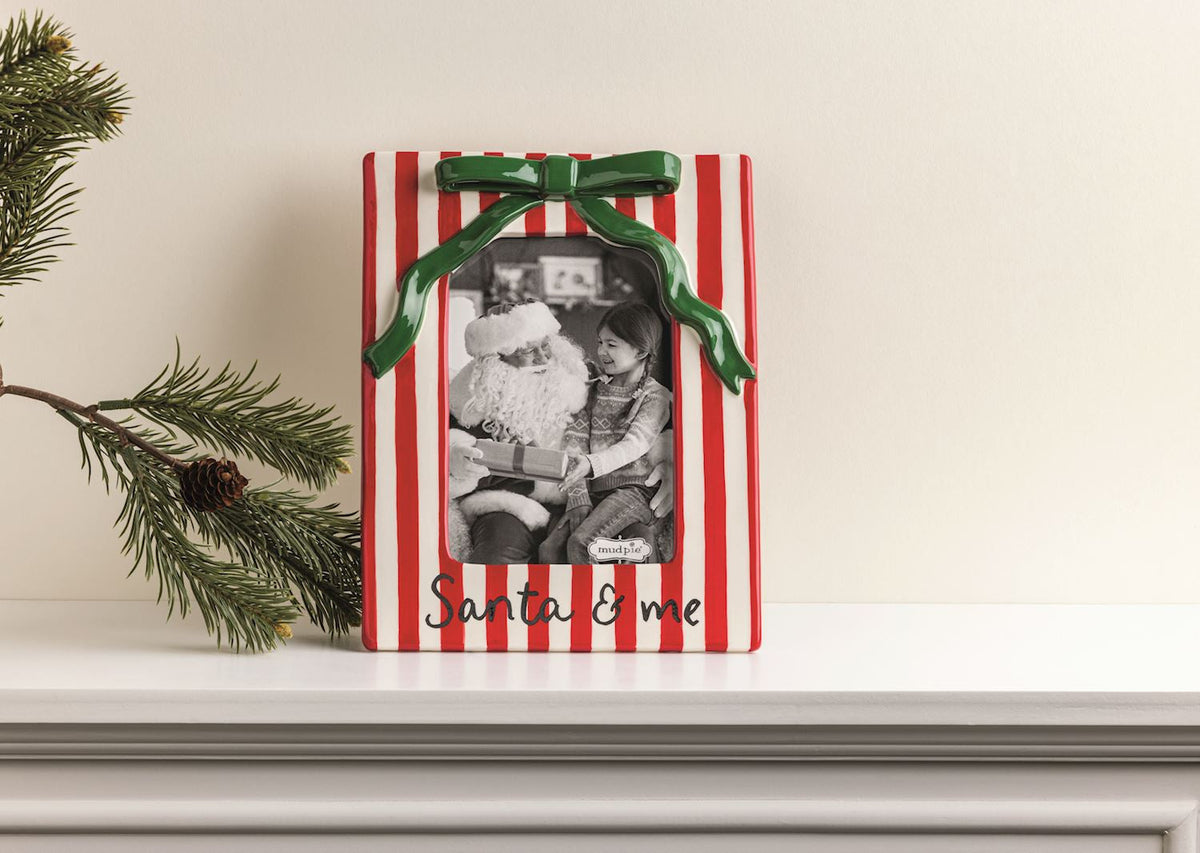 Christmas Bow Santa & Me Red & White Stripe Ceramic Photo Frame
