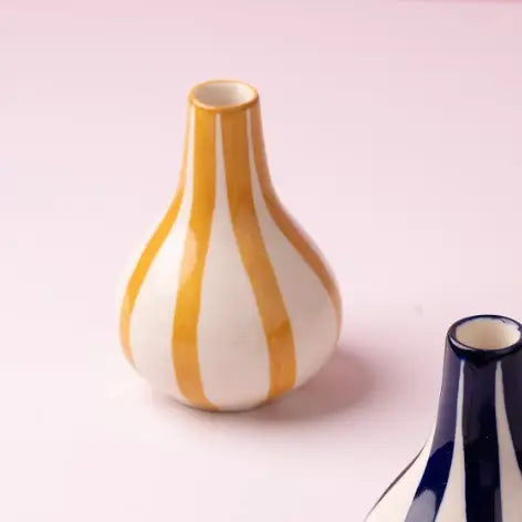 Yellow Stripe Handpainted Ceramic Bud Vase | 4.75"