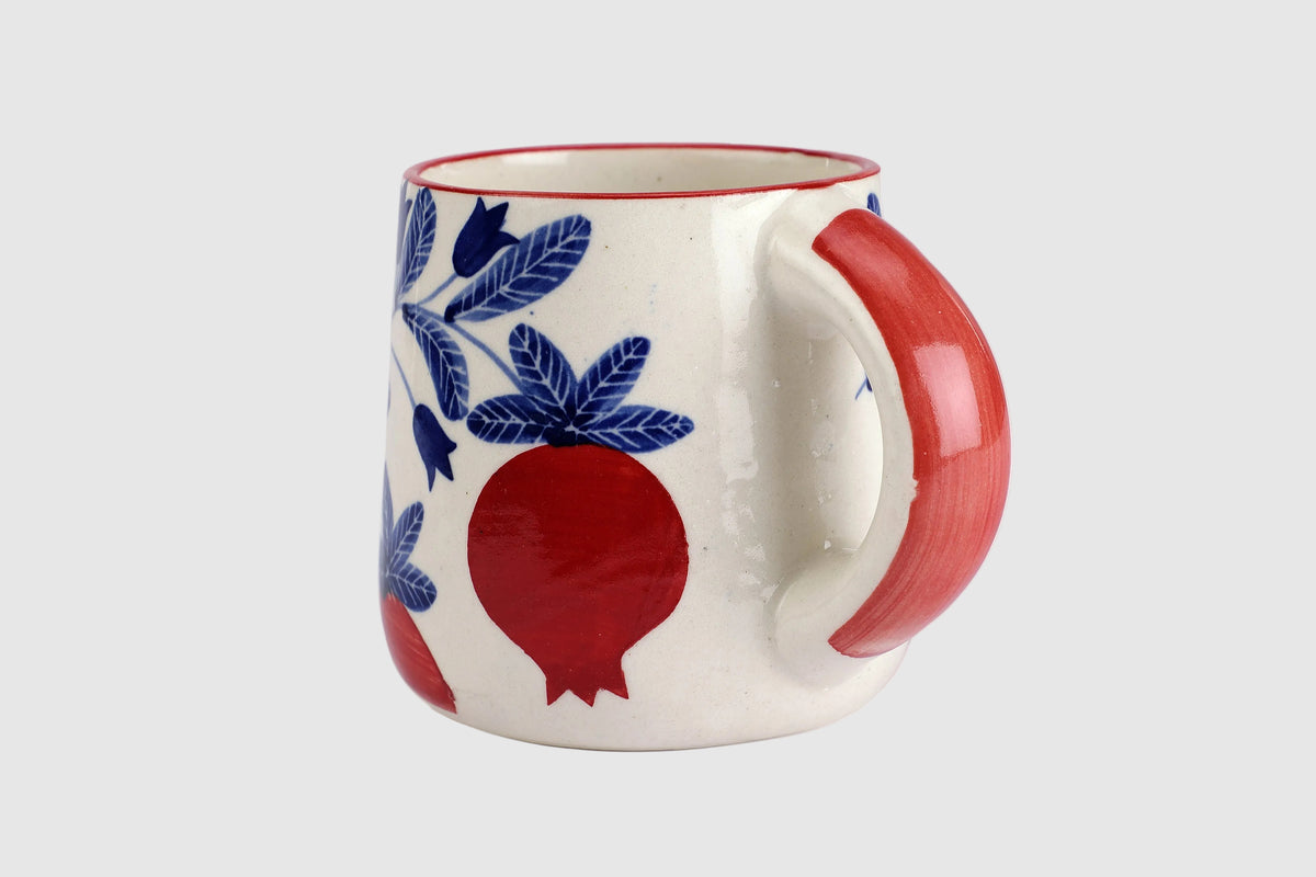 Red Anaar Floral Coffee Mug | Handpainted Ceramic (Set of 2)