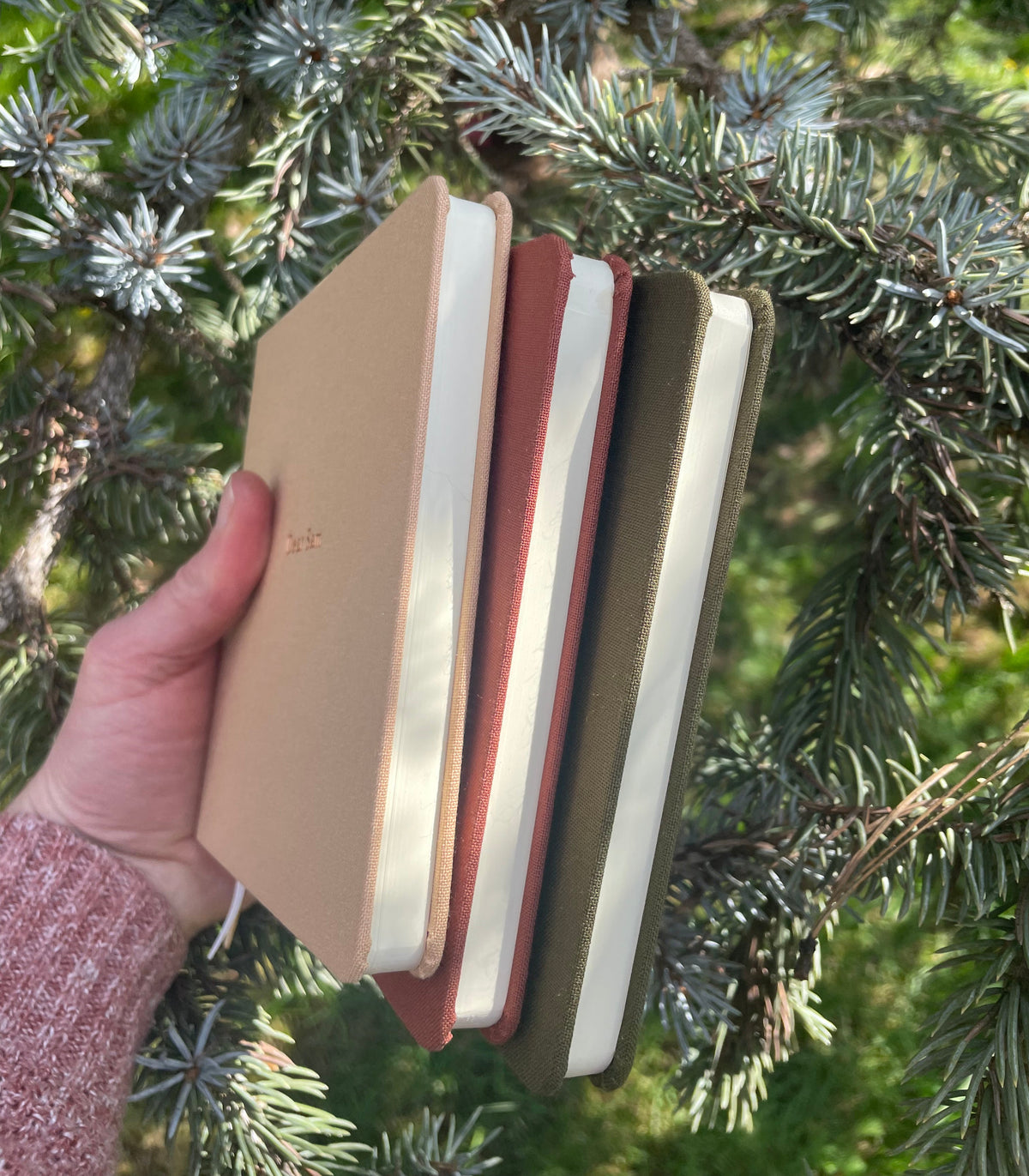 Noble Fir Tree Foil Embossed Square Linen Notebook