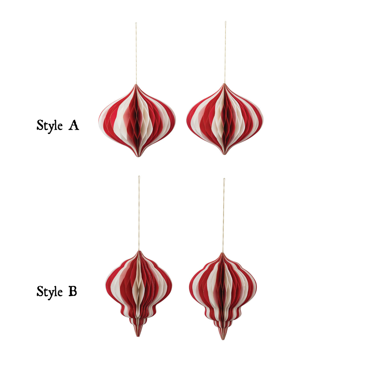Red & White Recycled Paper Honeycomb Ornament | 2 Styles