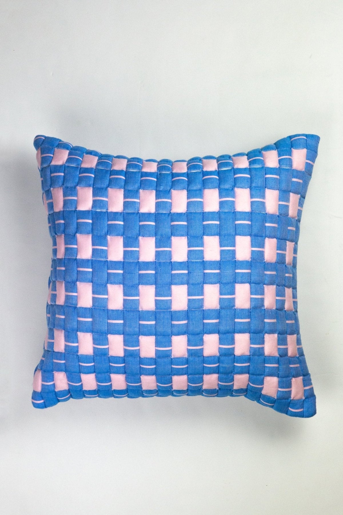 Sujani Quilted Pillow in Soft Pink and Blue