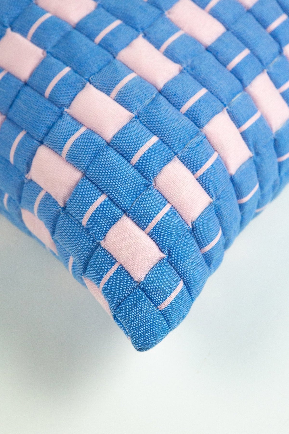 Sujani Quilted Pillow in Soft Pink and Blue