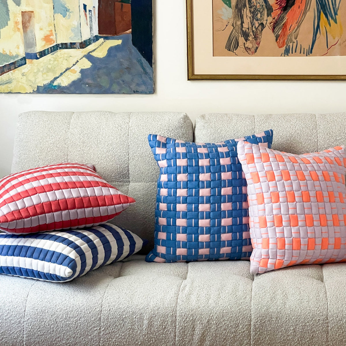 Sujani Quilted Pillow in Soft Pink and Blue