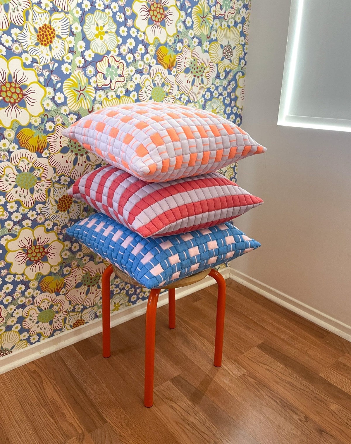 Sujani Quilted Pillow in Soft Pink and Blue