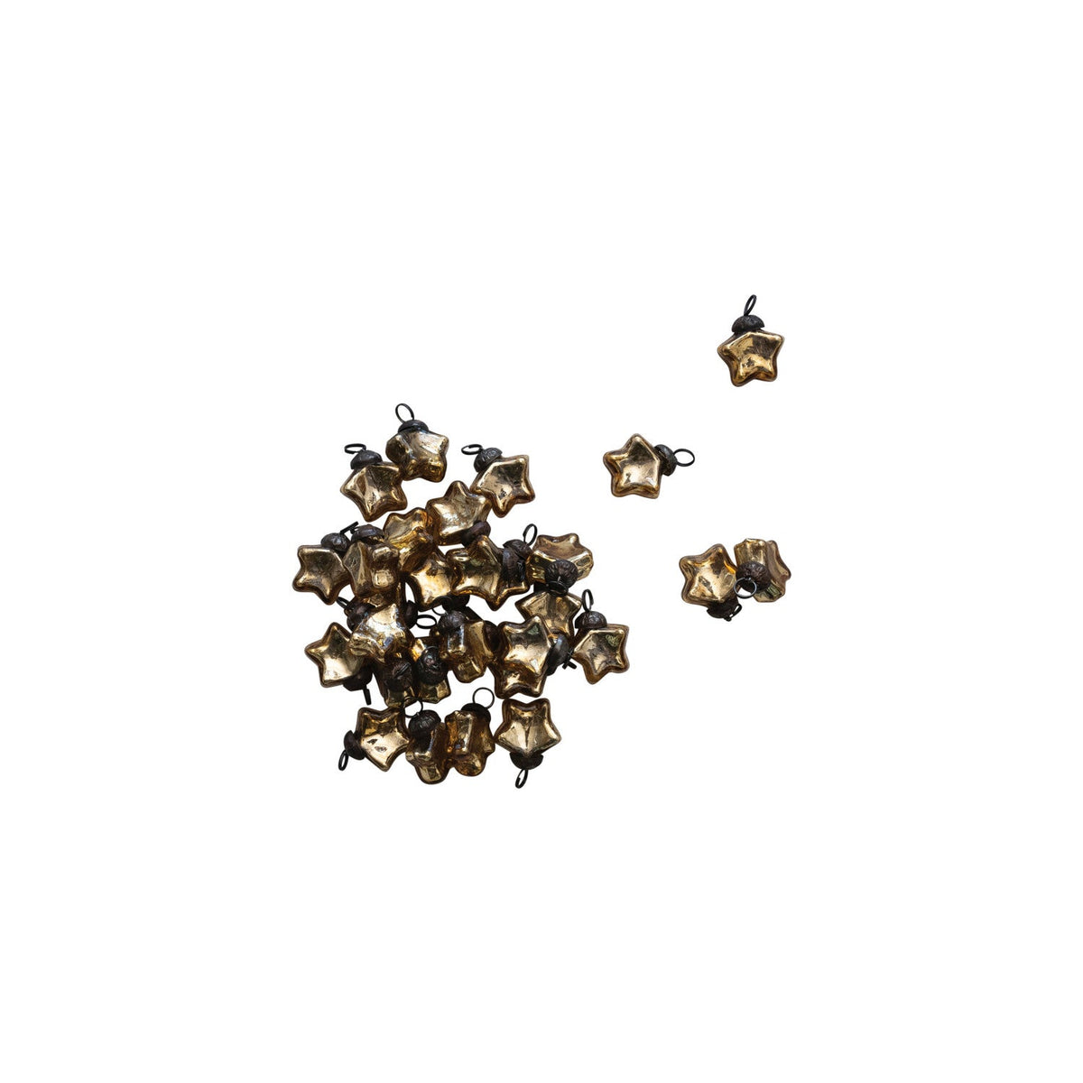 Gold Mercury Glass Star Ornaments (Set of 30)