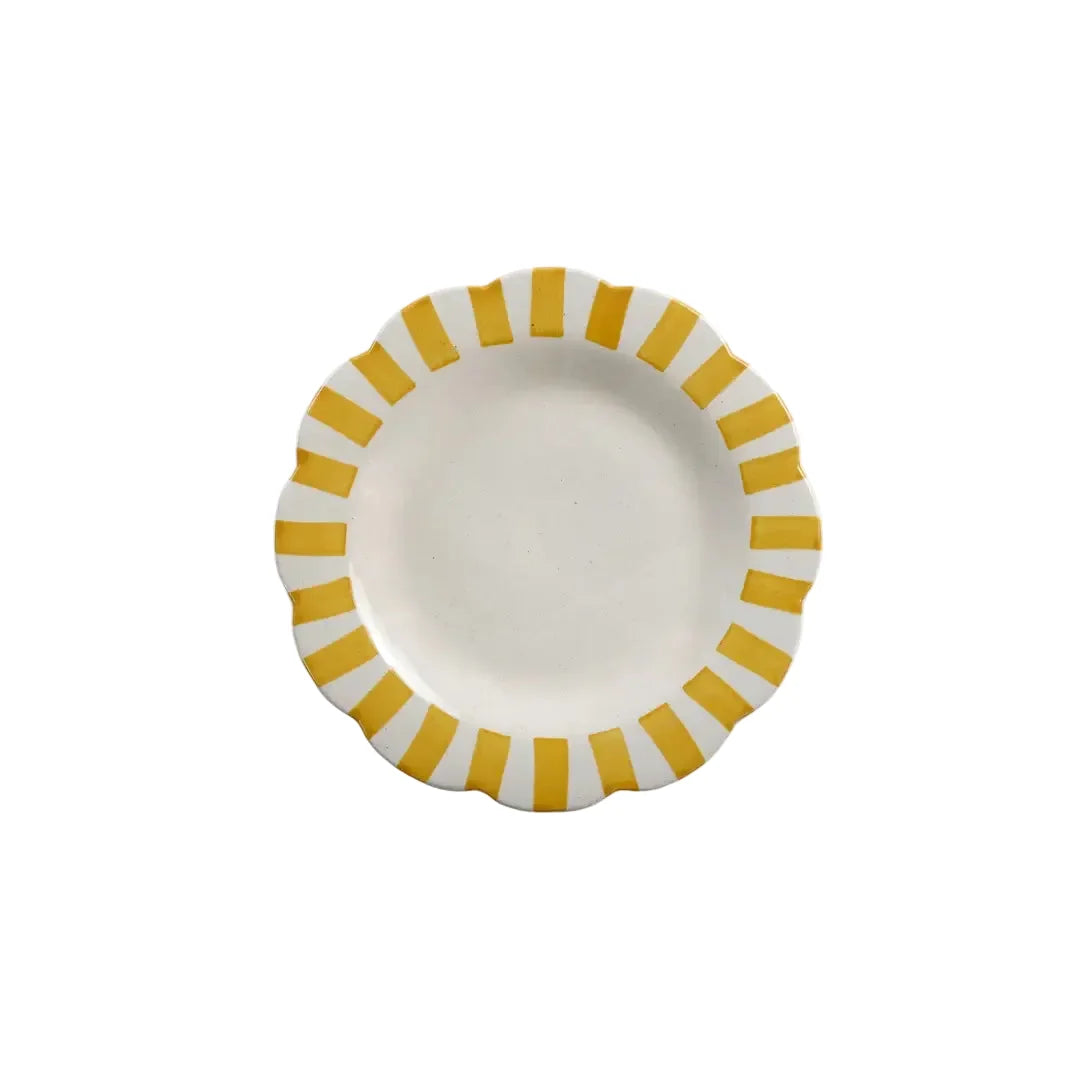 Set of 2 | Yellow Stripe Handpainted Ceramic Dinner Plates | 10"