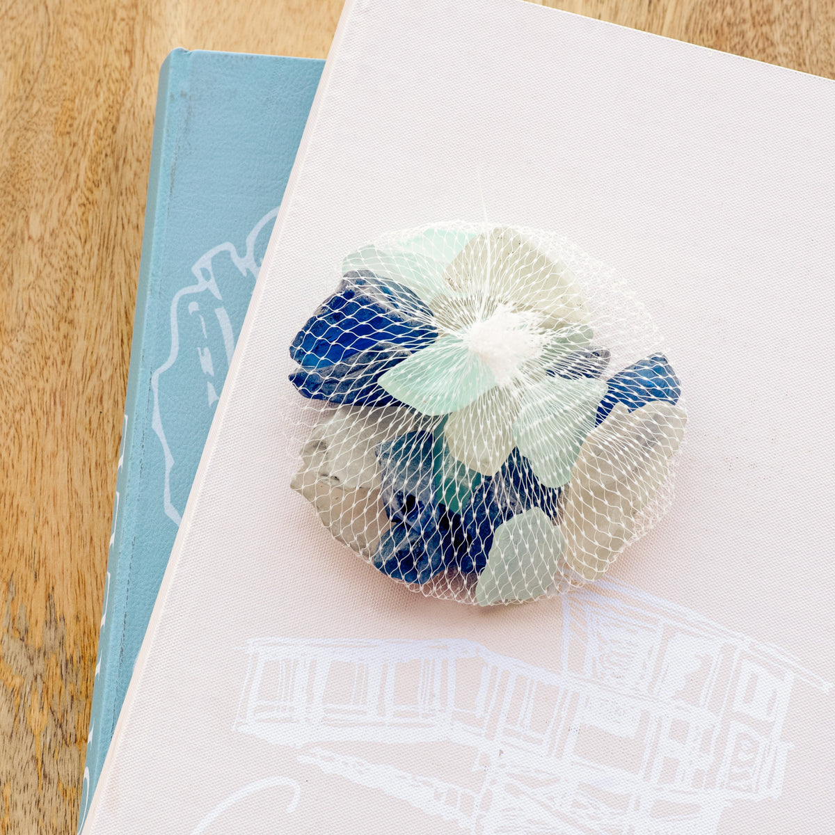 Mixed Blue Frosted Sea Glass in Bag
