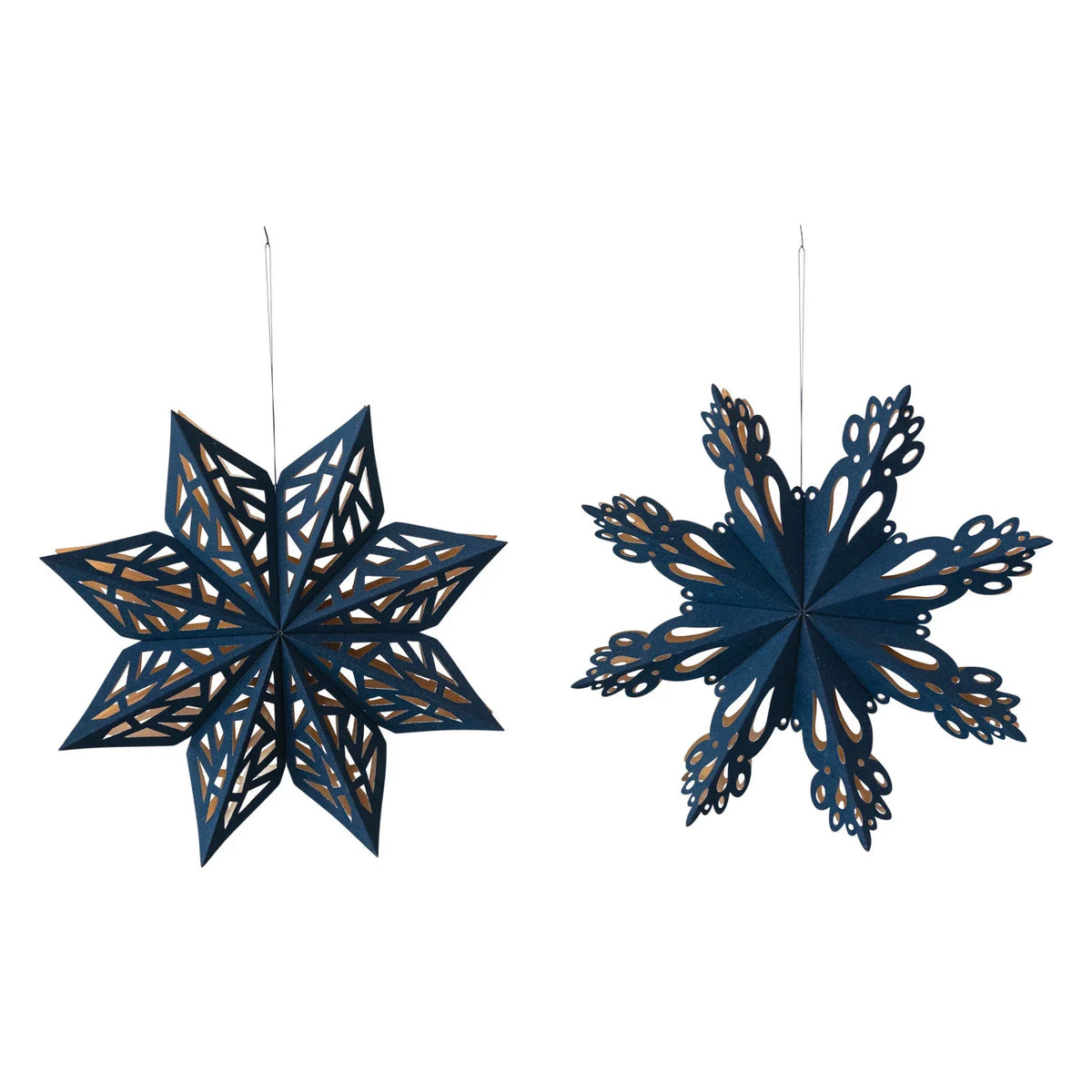 Blue Hanging Paper Snowflake with Gold Foil Accents & Magnetic Closure
