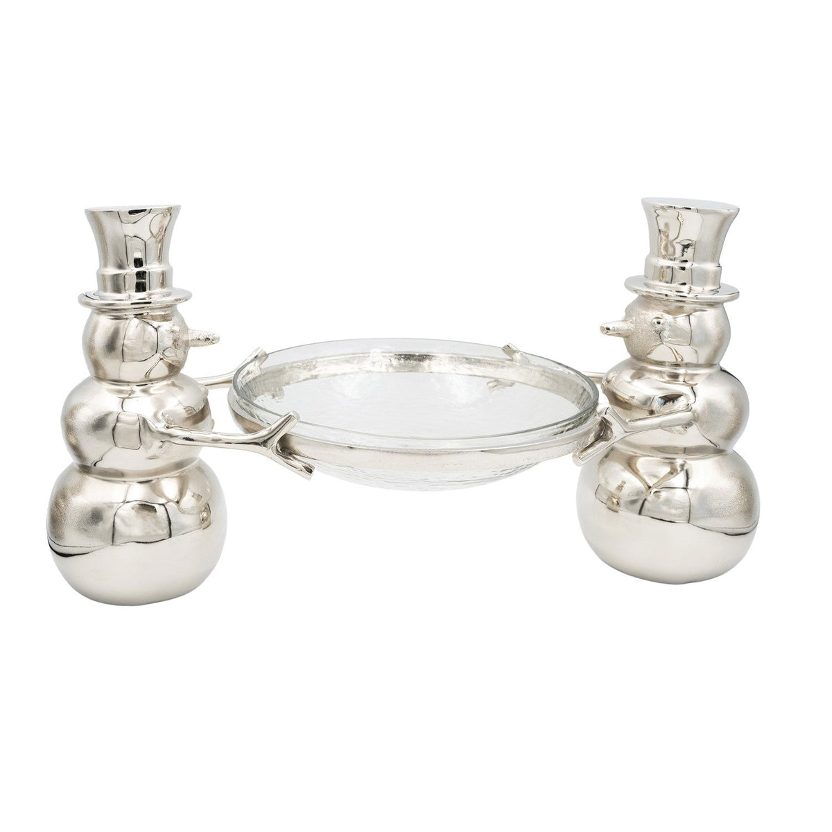 Cast Aluminum Snowmen with Hammered Glass Bowl