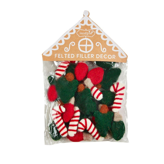 Wool Felt Christmas Tree Candy Cane & Light Bulb Bowl Filler (Set of 16)