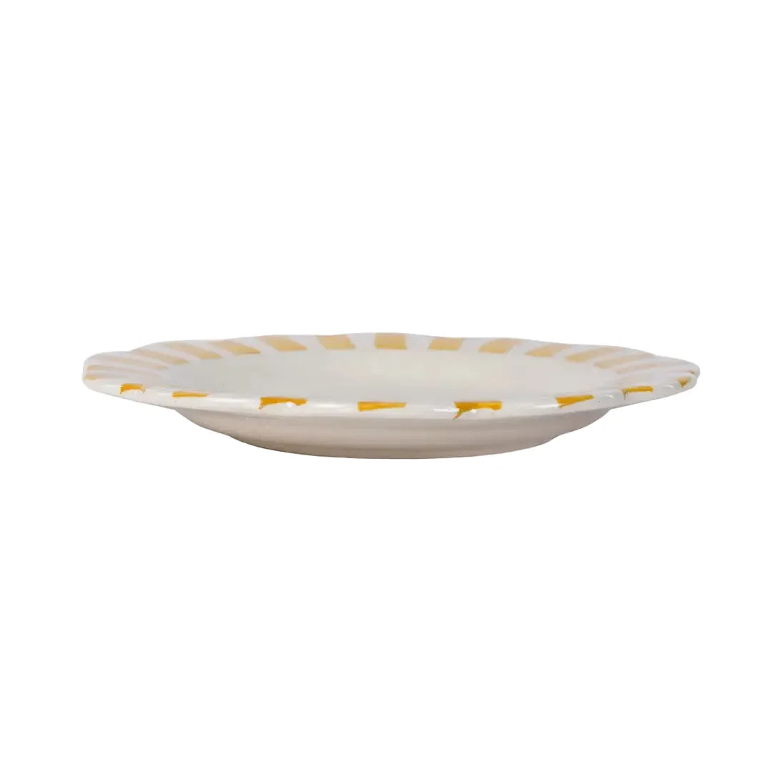Set of 2 | Yellow Stripe Handpainted Ceramic Dinner Plates | 10"