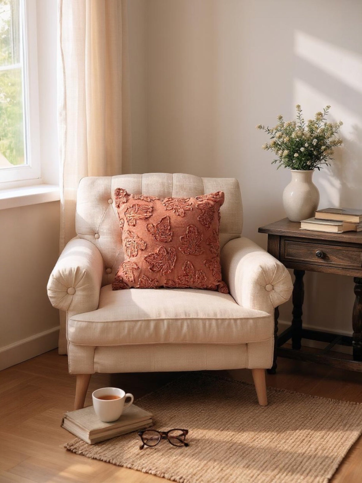 Fall Leaf Orange Stonewashed Throw Pillow