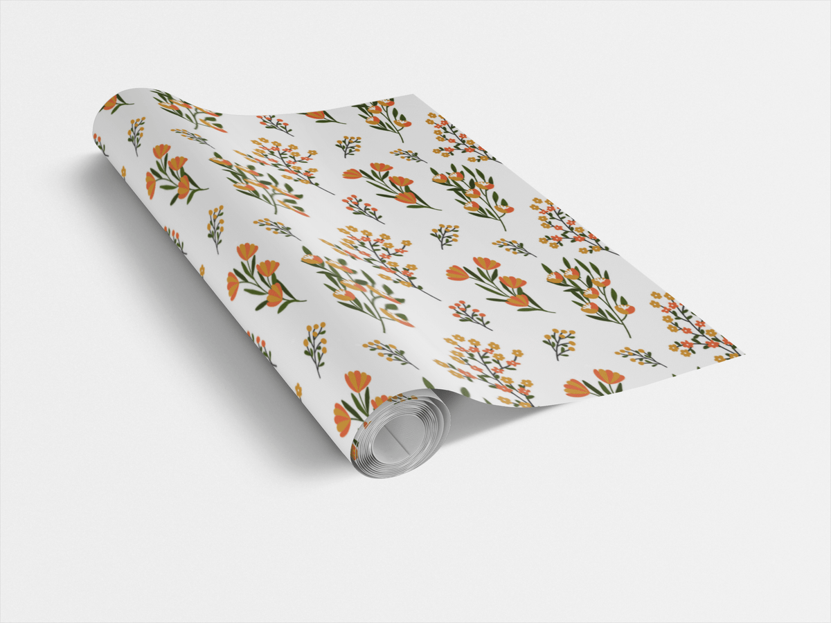 Orange Wild Flowers Wrapping Paper