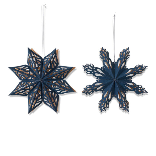 Navy & Gold Recycled Paper Snowflake Ornaments