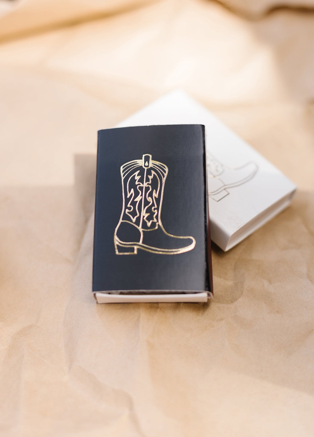 Cowboy Boot Gold Foil Embossed Matchbox | Western Matches