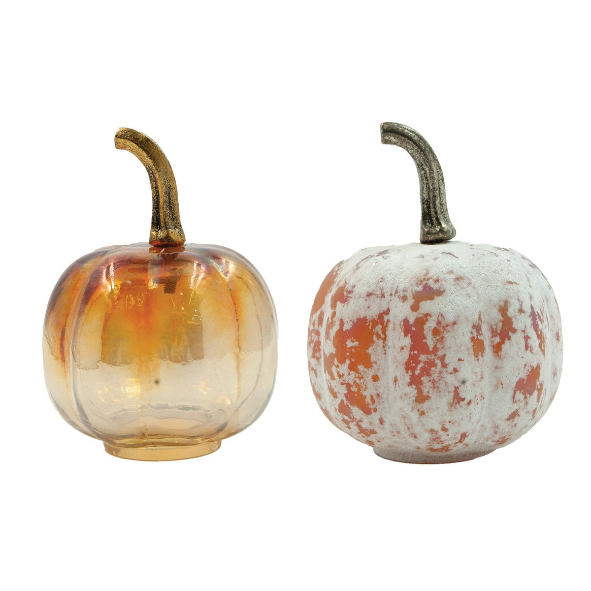 Small Glass Pumpkins with Brass Stems | 2 Styles