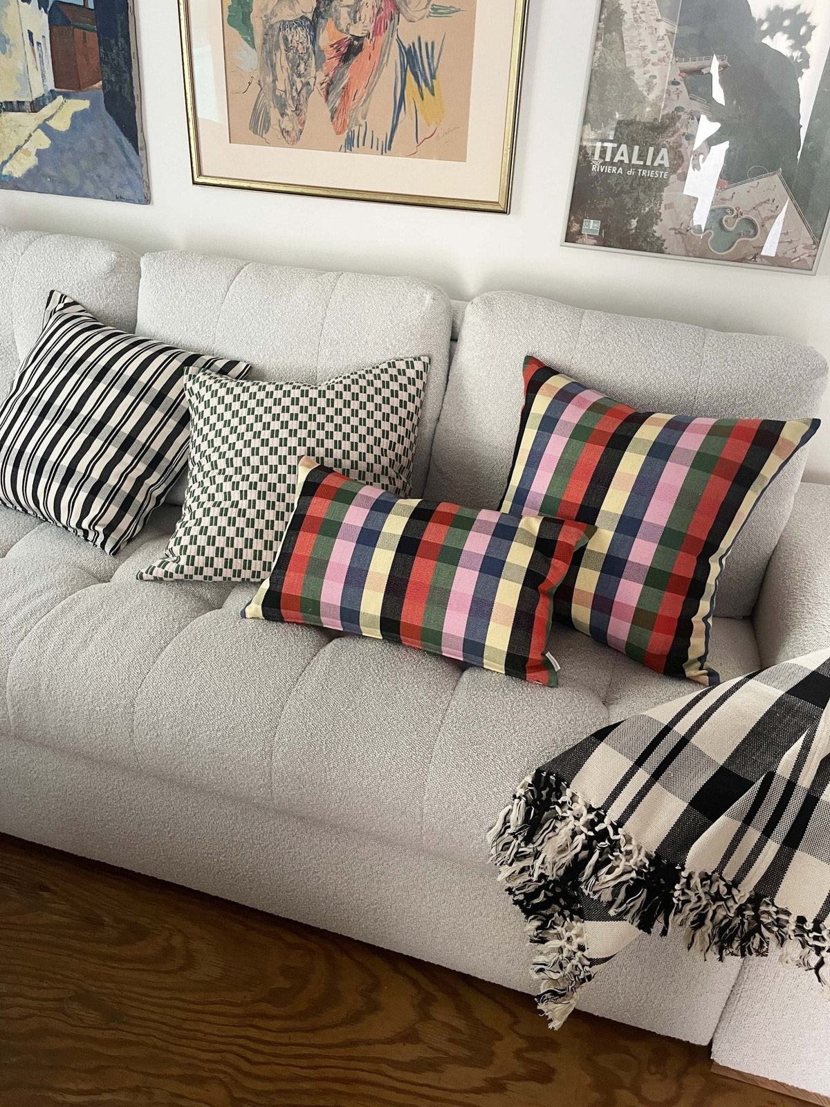 Cecilia Black and Ivory Striped Plaid Pillow