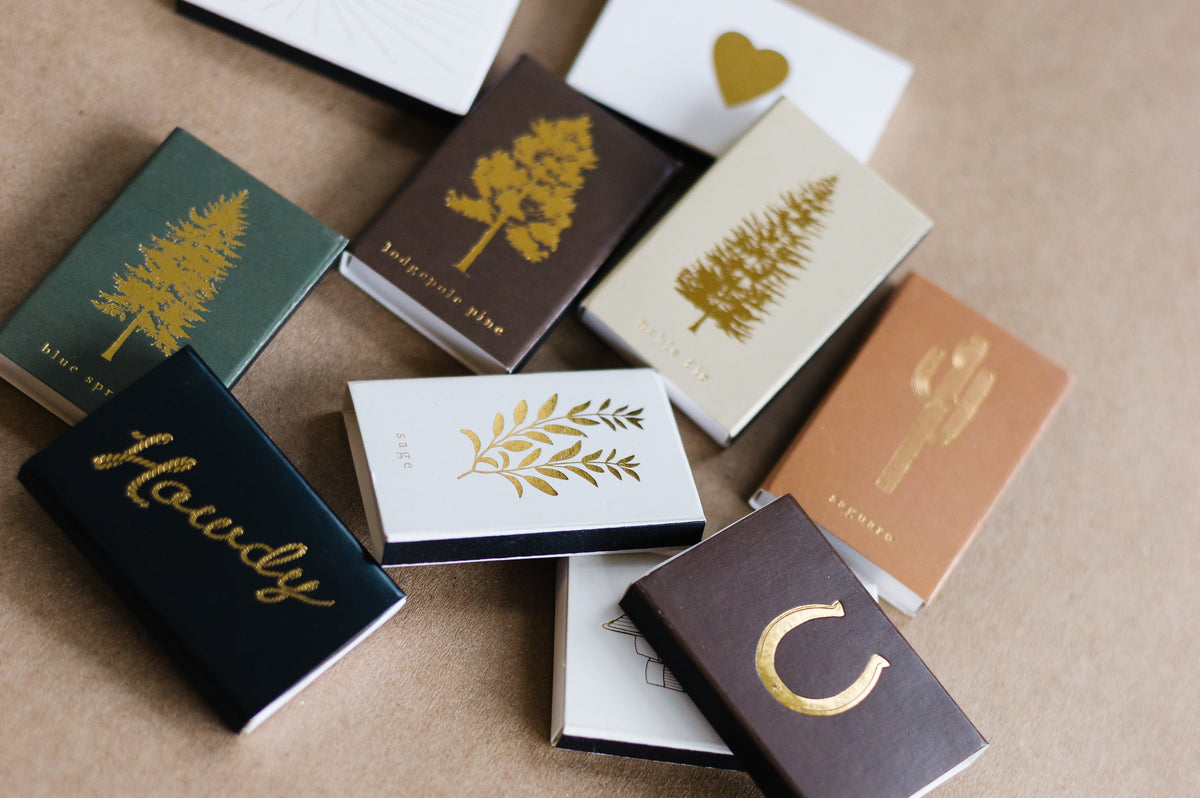 Saguaro Cactus Gold Foil Embossed Match Box | Desert Candle Accessory