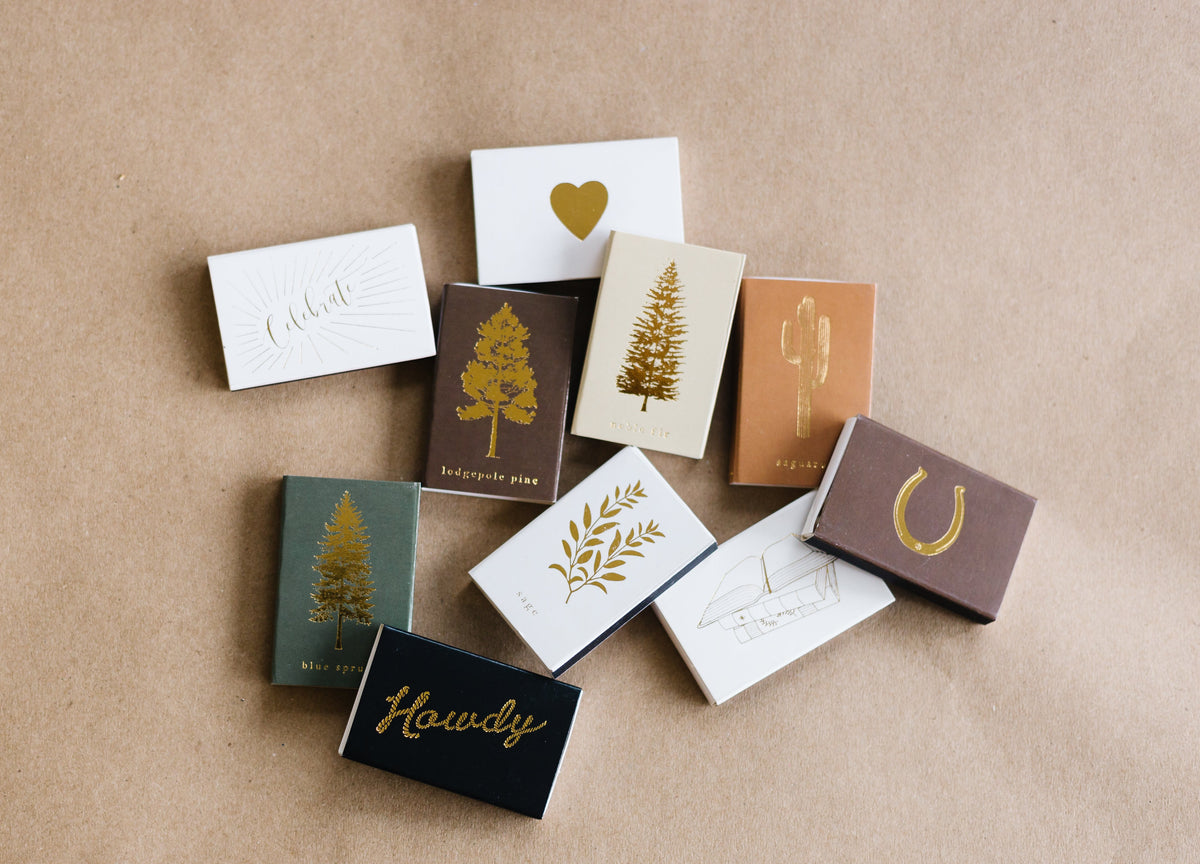 Saguaro Cactus Gold Foil Embossed Match Box | Desert Candle Accessory
