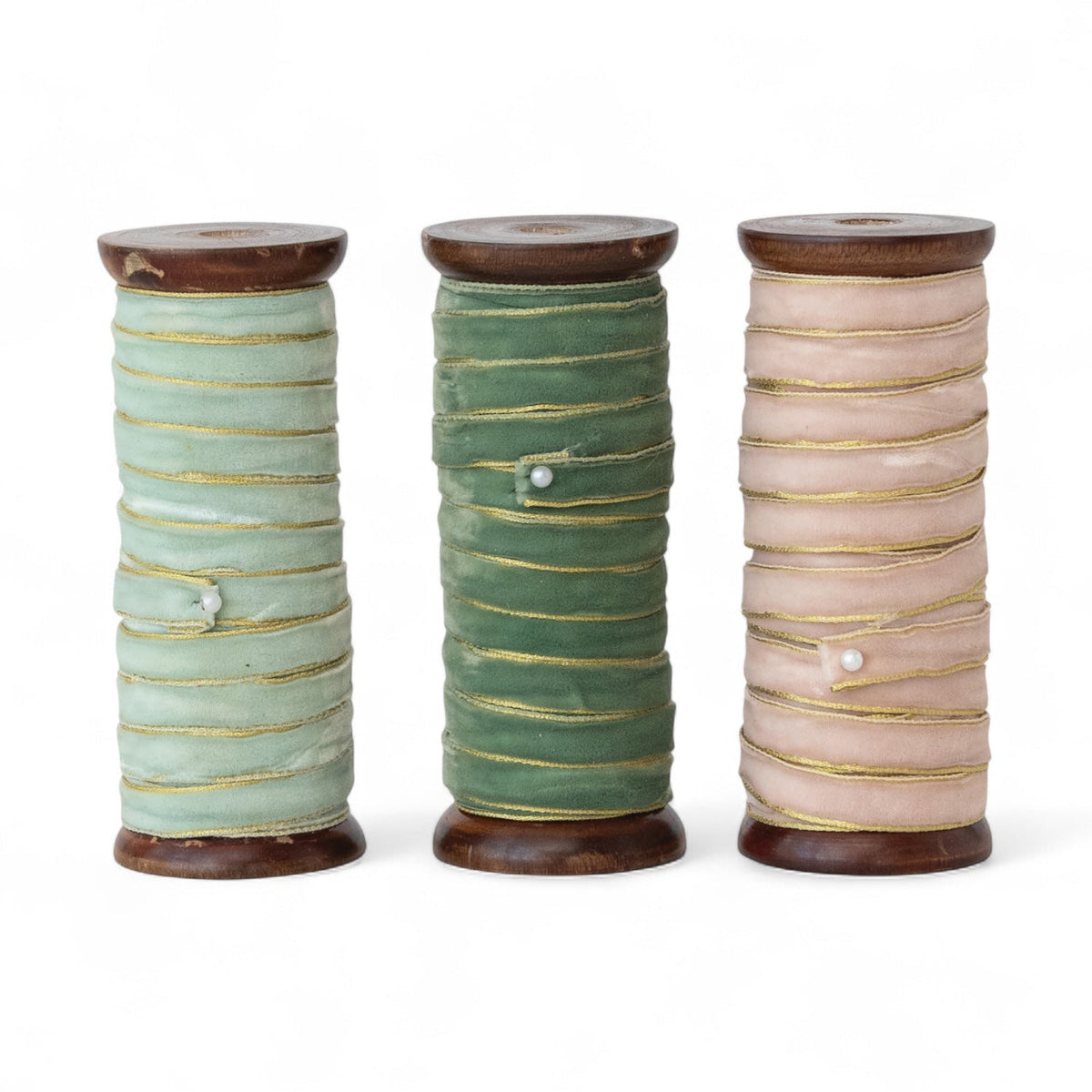 Velvet Ribbon with Gold Edges on Wood Spool